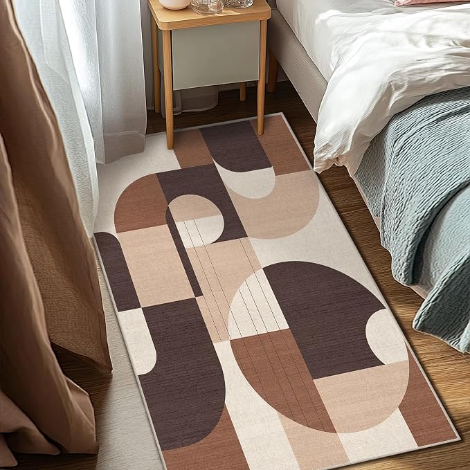 3x5 Brown Geometric Area Rug for Bedroom Entryway Hallway Modern Abstract Rug Machine Washable Non-Slip Carpet for Bathroom Kitchen Bedside Living Room