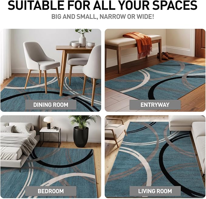 Rugshop Wavy Circles Modern Jute Backing Accent Area Rug Blue 2' x 3' | Rectangular, Size 2' x 3', Living Room, Bedroom, Dining Room, Home Office, Kitchen, Entryway, Hallway, Nursery, Kids Room