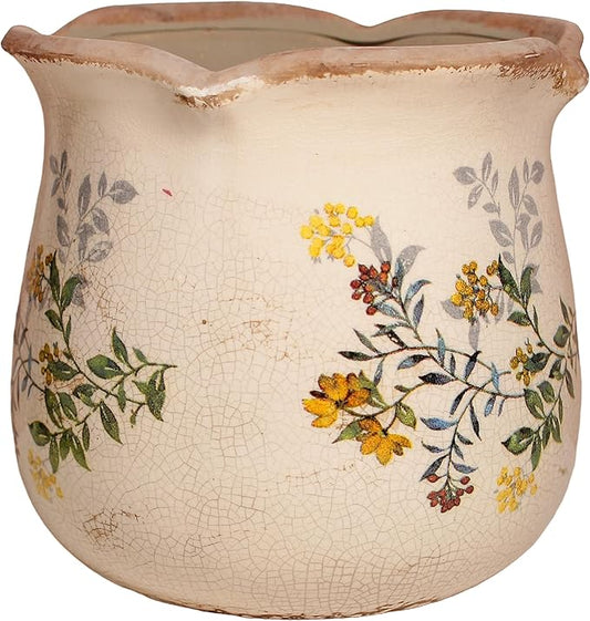 Xiaan Jiaju Ceramic Flower Vase, Rustic Farmhouse Vases & Planting Pots with Drainage, European Home Decor for Mantel Fireplace Bookshelf Wedding Centerpieces Gift, Yellow Blooms