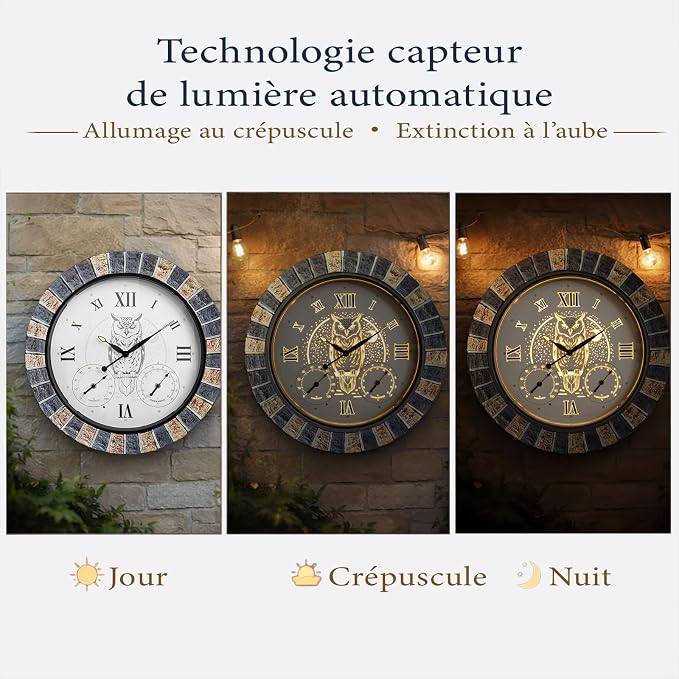 18 Inch Outdoor Clocks Waterproof with Thermometer Hygrometer, Illuminated Smart Night Light Large Patio Outdoor Wall Clock, Silent Battery Operated Outdoor Clock for Garden Pool Porch