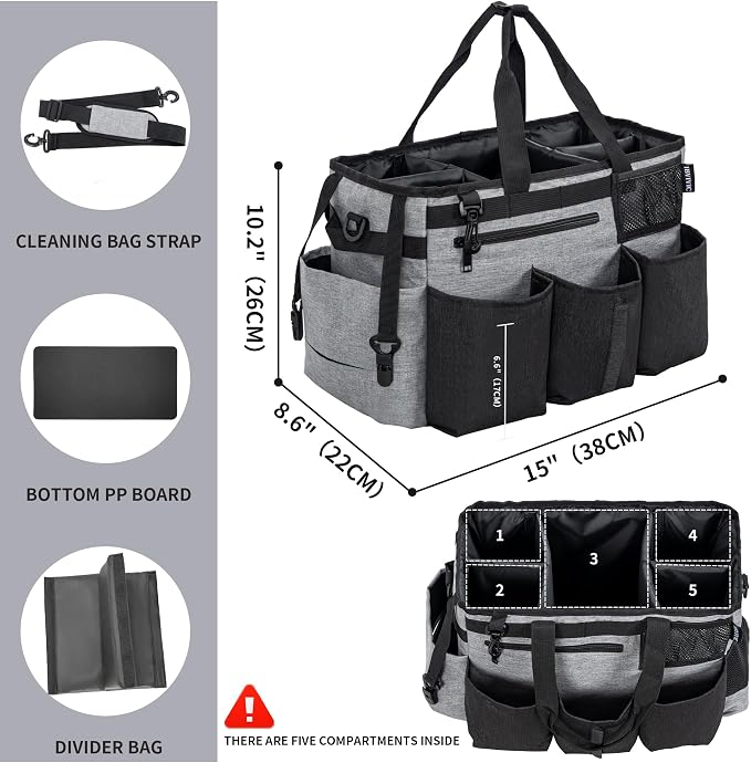 IBVIVIC Wearable Cleaning Caddy Bag for Cleaning Supplies,Large Capacity Cleaning Organizer Grey