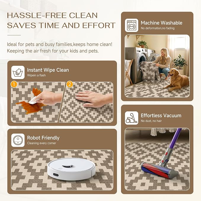 Brown 2x3 Washable Area Rug Entryway Small Non Slip Door Mat | Soft, Low Pile, Easy Clean, Indoor Rugs for Kitchen, Hallway, Bathroom, Laundry Room