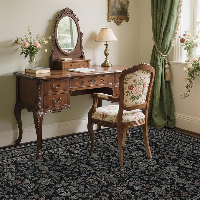 GarveeHome 6x9 Area Rugs for Living Room: Washable Bedroom Rug Black | Boho Vintage Non Slip Soft Low Pile Stain Resistant Indoor Carpet for Farmhouse Dining Room Nursery Home Office