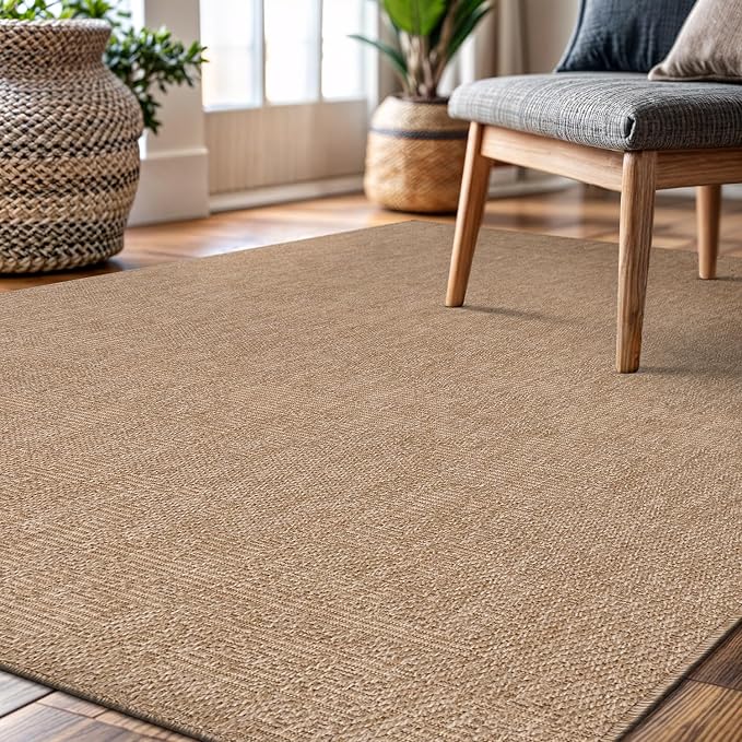 CAMILSON Easy Jute Rug 9x12, Indoor Outdoor Natural Color Fiber Large Area Rugs for Living Room Patio and Kitchen Rug, Solid Boho Woven Design, Easy-Cleaning, Washable Outside Carpet (9 x 12)