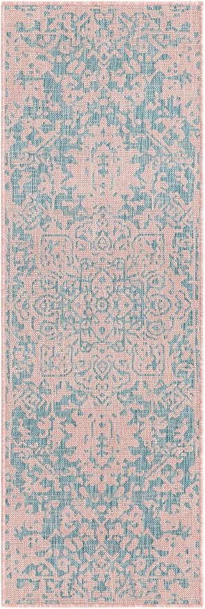 Unique Loom Jill Zarin Jill Zarin Outdoor Collection Area Rug - Dubai (2' x 6' 1" Runner, Pink and Aqua/Light Blue)