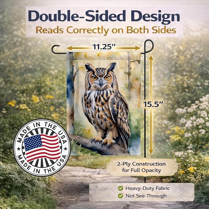 Caroline's Treasures Eurasian Eagle Owl Garden Flag Mailbox Flag Decorative Yard Flag Banner Outside Patio Artwork Yard Flower Beds, Garden Size, Multicolor