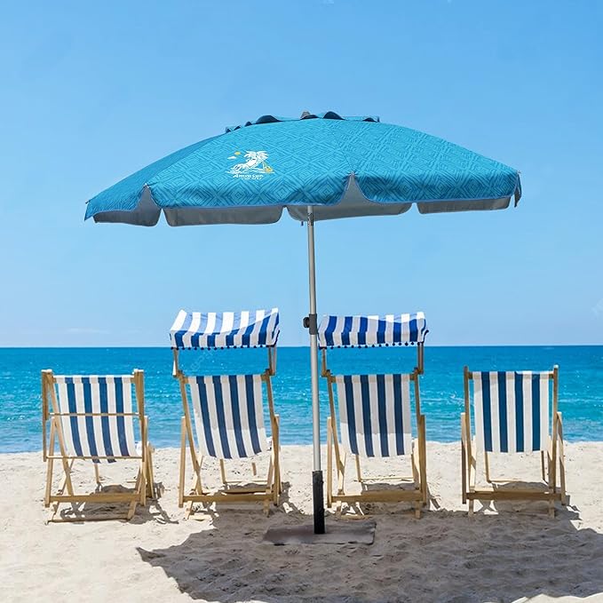 AMMSUN 7ft Heavy Duty High Wind Beach Umbrella with Sand Anchor & Tilt Sun Shelter UPF 50+ Protection Outdoor Sunshade Umbrellas Carry Bag for Patio Garden Pool Backyard Teal