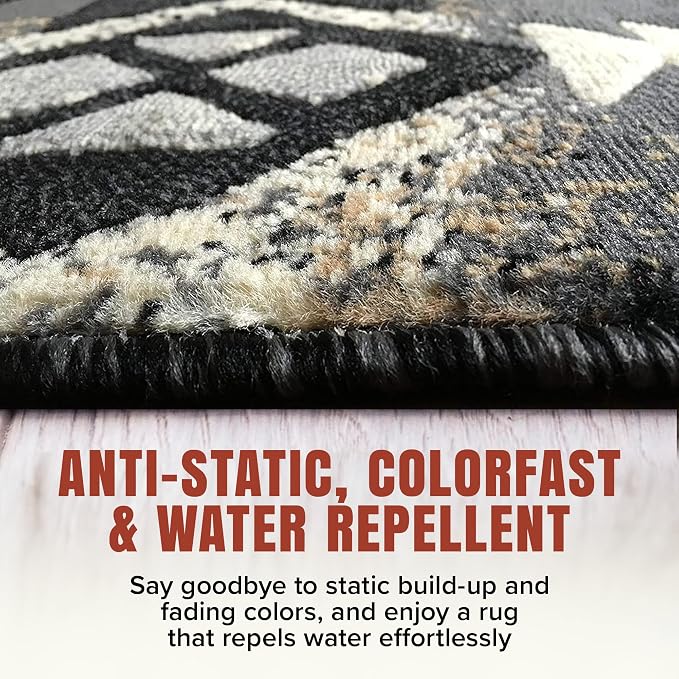 YHSF Southwest Native American Area Rug – Thick, Soft, Durable & Easy to Maintenance Tribal Design Boho Rug– Ideal for Bedroom, Living Room & Hallway - Grey, 2 Feet x 3 Feet 4 Inches