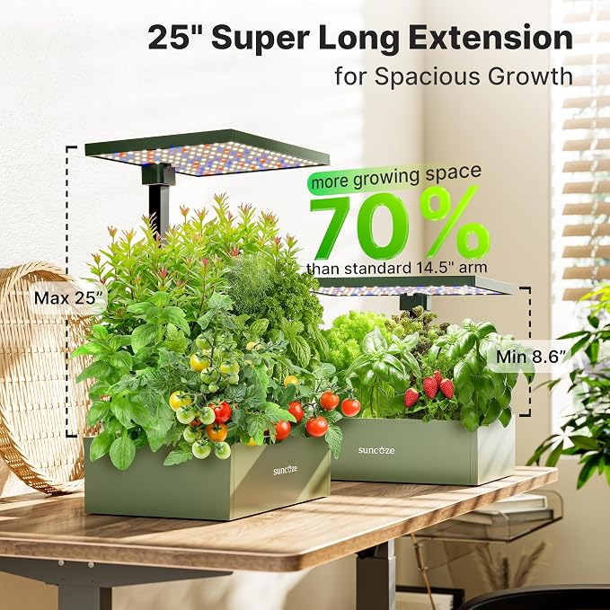 SUNCOZE Smart Hydroponics Growing System, 20 Pods, 25 in Adjustable Height | Indoor Herb Garden with 30W LED Grow Light, 10L Water Tank, Timer & Clock, Plants Germination Kit with Quiet Pump, Green