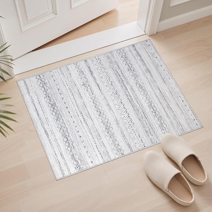 cotiled Washable 2x3 Entryway Rugs: Boho Moroccan Soft Small Rug | Solve Modern Neutral Trendy Home Decor - Stain Resistant for Bathroom Entryway Kitchen Laundry Grey