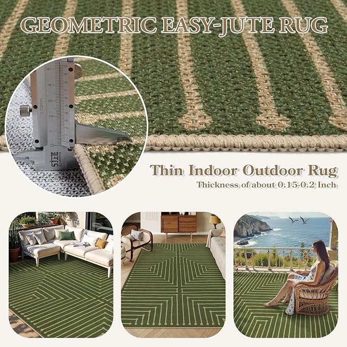 Lahome Neutral Easy Jute 8x10, Black and Brown Living Room Rug | Farmhouse Rhombus Non Slip Non Shedding Floor Carpet for Dining Room Basement