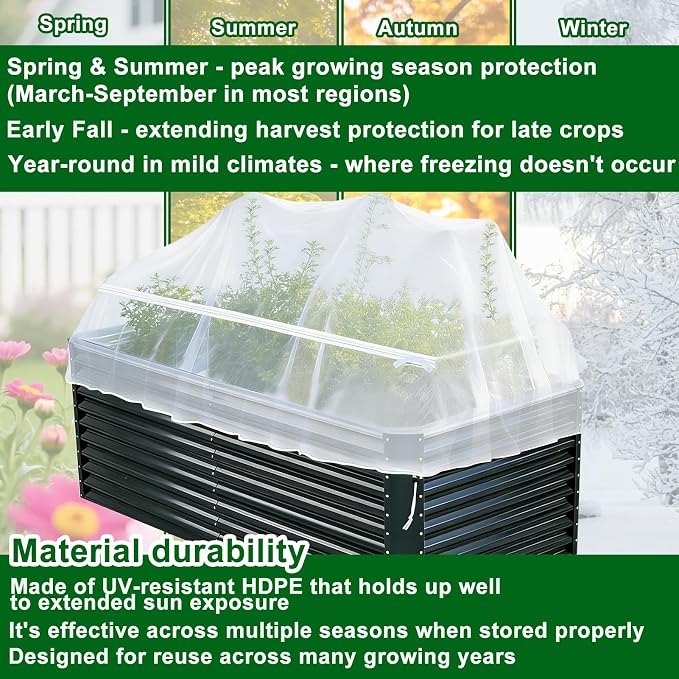 2 Pack Garden Netting for Raised Beds, Fine Mesh Bird Netting Barrier Screen with Zipper Drawstring Garden Bed Plant Cover for Protect Vegetable Fruits Crop from Animals Pest Insect, 4.3×2.3×2Ft