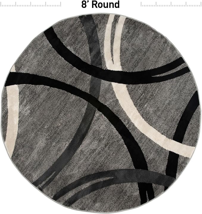 Rugshop Wavy Circles Jute Backing Living Room Dining Room Round Rug Gray 8' | Round, Bedroom, Home Office, Kitchen, Entryway, Hallway, Nursery, Kids Room, Guest Room, High Traffic Area, Under Table