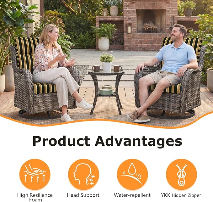 Unimatta Outdoor High Back Chair Cushion Seat Pads, 44 x 21 Inch Water-Repellent & Fade-Resistant Patio Furniture Cushions with Ties for Adirondack, Rocking Chairs, Sunset Cabana Stripe