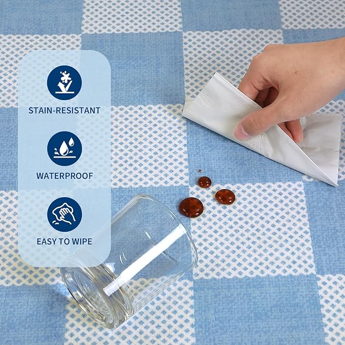 GarveeHome Checkered Blue 2x6 Washable Kitchen Runner Rug Low-Pile Entryway | Light Blue Small Area Rug for Hallway Bedroom Bathroom Non-Slip Stain Resistant Geometric Rugs TPE Backing