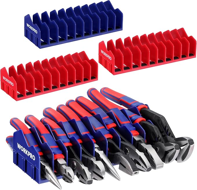 WORKPRO 4-Pack Plier Organizer Rack, 40-Slot Tool Organizer and Storage | Large Capacity Plier Holder, Non-Slip Rubber Base, High-Strength Plastic, Extendable Tool Box Organizer, Pliers Not Included