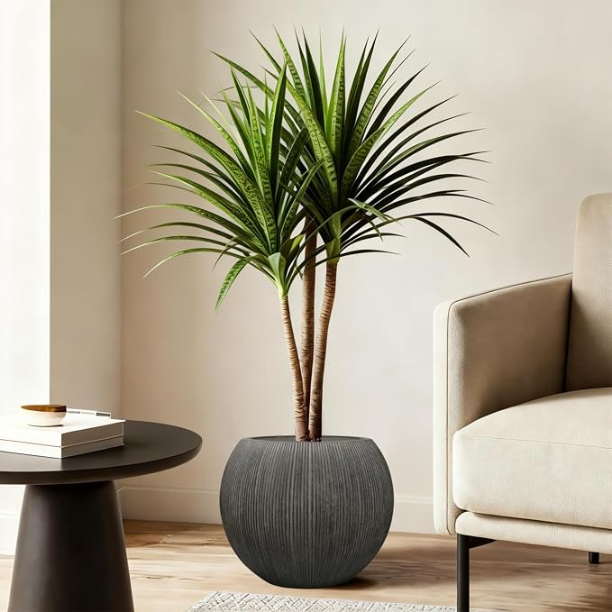 11.8" H X 14.5" D Round Plastic Planter with Drainage Hole & Plug, Large Lightweight Plant pot ,Recyclable ,Durable, Weather/UV Resistant for Indoor Outdoor, (8.9" Opening), Vintage Black