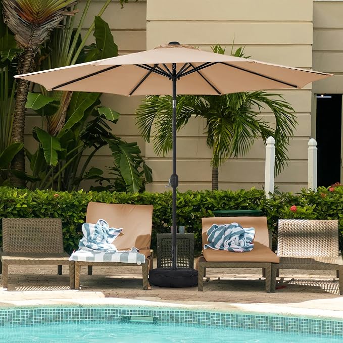 Sundale Outdoor Olefin 5-Year-Non-Fading Patio Umbrella with Sand Bag Base, Outdoor Umbrella with Tilt and Crank, Red