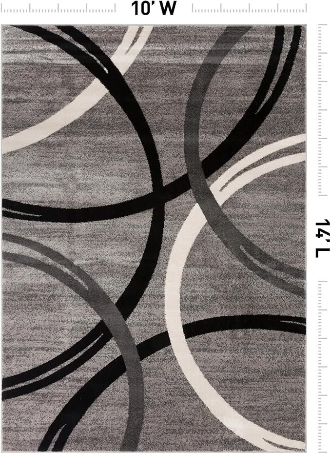 Rugshop Wavy Circles Non-Shedding Living Room Area Rug Gray 10' x 14' | Rectangular, Size 10' x 14', Bedroom, Dining Room, Home Office, Kitchen, Entryway, Hallway, Nursery, Kids Room, Guest Room