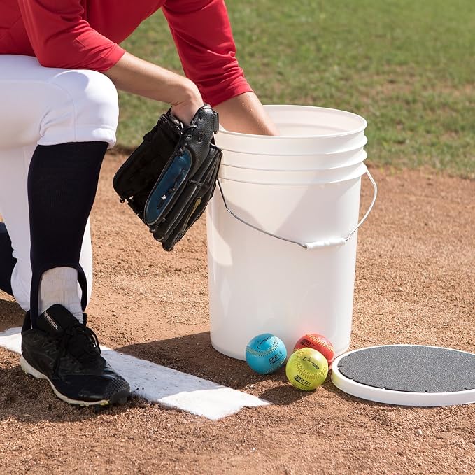 Champion Sports 6 Gallon Bucket with Padded Soft Seat Lid - Durable Construction - Balls Not Included - Ideal for Baseball, Softball, T-Ball, Practice Balls, and Lacrosse – White