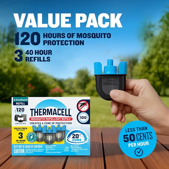 Thermacell E-ZoneGuard Mosquito Repellent Refill with 20-Foot Zone of Scientifically Proven Outdoor Protection; Rechargeable; 120-Hr Refill; Bug Spray Alternative; Scent Free; DEET-Free
