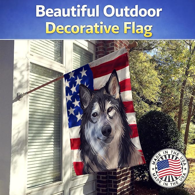 Caroline's Treasures CK6734CHF Tamaskan Dog American Flag House Flag Large Porch Sleeve Pole Decorative Outside Yard Banner Artwork Wall Hanging, Polyester, House Size, Multicolor