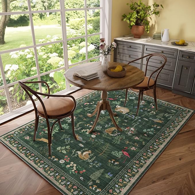 Machine Washable Rugs for Living Room: 5x7 Area Rugs for Bedroom Vintage Rugs Stain Resistant Non Slip Low Pile Soft Carpet Rug for Kitchen Dining Room Farmhouse Nursery Kids Room