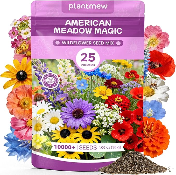 Wildflower Seeds Bulk Mix - 10,000+ Perennial & Annual Seeds - Texas, California & Florida Native Wildflower Seeds for Hummingbirds, Butterflies, & Cut Flowers - Cosmos, Throw and Grow