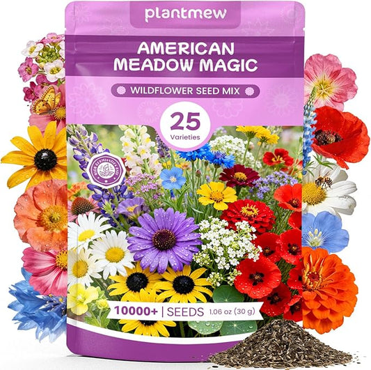 Wildflower Seeds Bulk Mix - 10,000+ Perennial & Annual Seeds - Texas, California & Florida Native Wildflower Seeds for Hummingbirds, Butterflies, & Cut Flowers - Cosmos, Throw and Grow