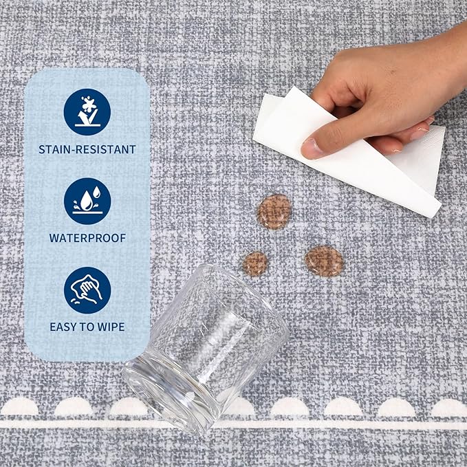 GarveeHome Scalloped Hallway Runner Rug 2x6 Non Slip Bedroom Rugs, Grey | Washable Bow Rug for Girls Dorm Nursery Living Room Entyrway Kitchen, Soft Low Pile Ultra-Thin Stain Resistant Indoor Carpet
