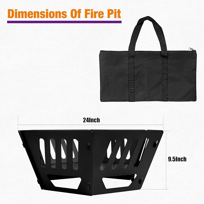 24-inch Portable Fire Pit for Outdoor | High Temperature Resistance Fire Pit For Camping|Backyard|Garden Picnic Patio And Beach|Comes With A Carry Bag