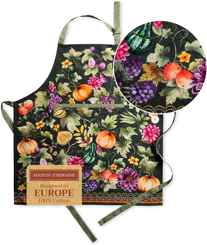 Maison d' Hermine Aprons for women with Pocket 100% Cotton (27.50"x31.50") | Adjustable Neck Strap & long ties Apron Men Chef Wedding Cooking Gardening Server Maid