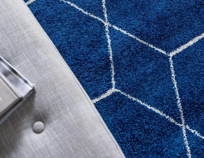 Unique Loom Trellis Frieze Collection Area Rug - Geometric (7' Square, Navy Blue/ Ivory)