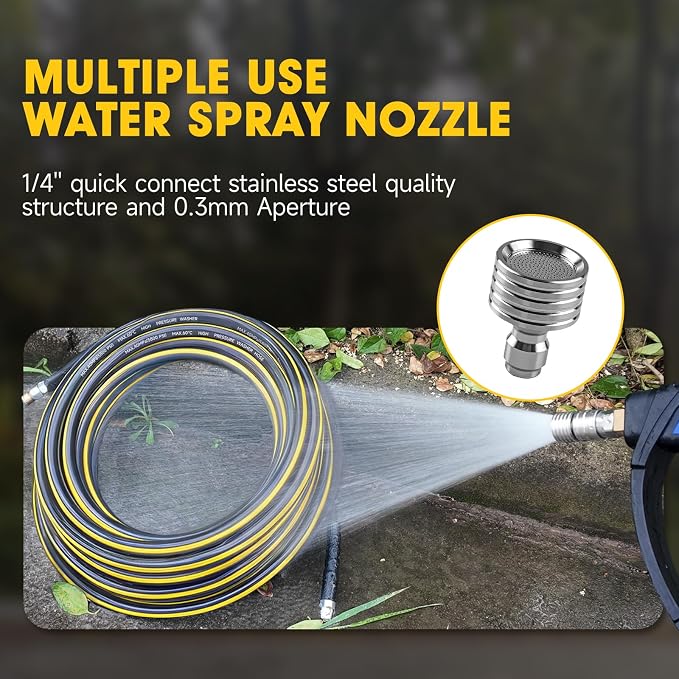 Sewer Jetter Kit for Pressure Washer, 5800PSI Drain Cleaner Hose 1/4 Inch NPT Corner,Showerhead,Rotating rotates,Mushroom Nose,Corner sewer nozzle(50FT)