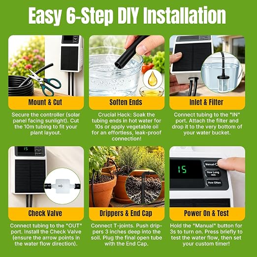 Mcbazel Solar Automatic Drip Irrigation Kit, USB-C & Solar-Powered Plant Waterer for 10 Potted Plants, Auto Watering System with Timer & Anti-Siphon, IPX5 Waterproof for Indoor Outdoor Vacation