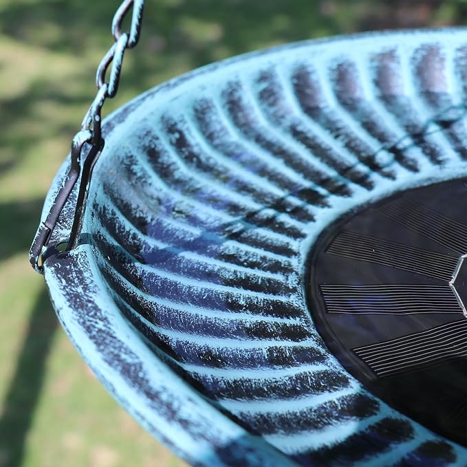 12" Hanging Solar Bird Bath,Solar Bird Bath Fountain for Garden Patio Decor | Hanging Bird Bath with Solar Fountain,Metal Bird Bath Bubbler,Hanging Bird Bath for outside (blue)