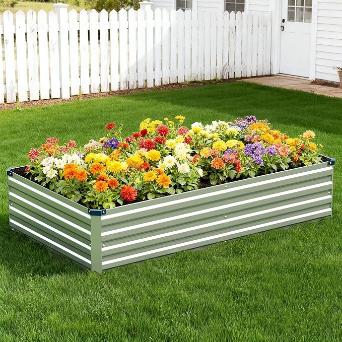 Vengarus 8x4x1FT (2 Pack) Galvanized Raised Garden Bed Kit, Outdoor Metal Planter Box for Vegetables, Rectangular Steel Container, Easy Assembly (Silver)