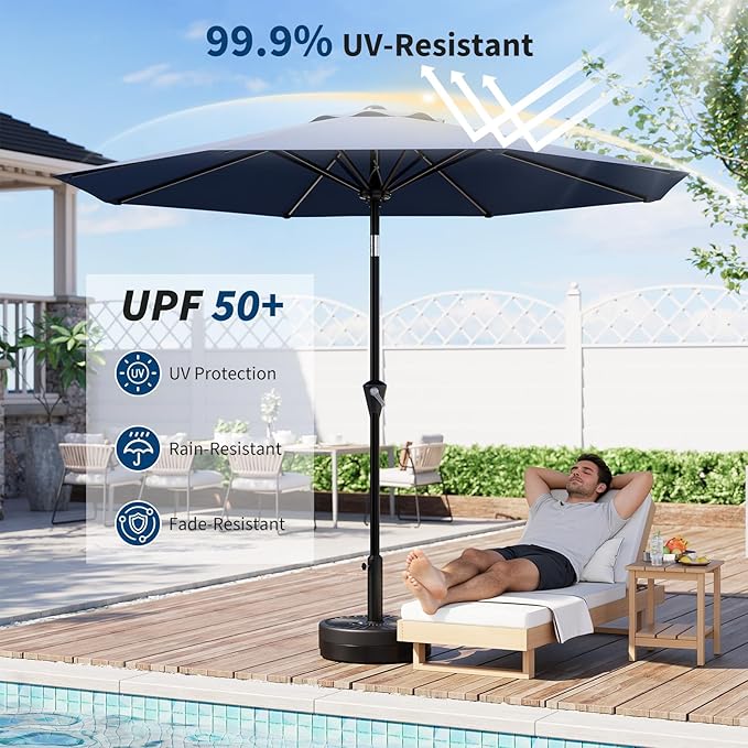 Garvee 9FT Patio Umbrella - Outdoor Table Umbrella with Smooth Crank Lift, Push Button Tilt and 8 Sturdy Ribs - Market Umbrella UV Protection Waterproof for Pool, Deck, Yard, Garden