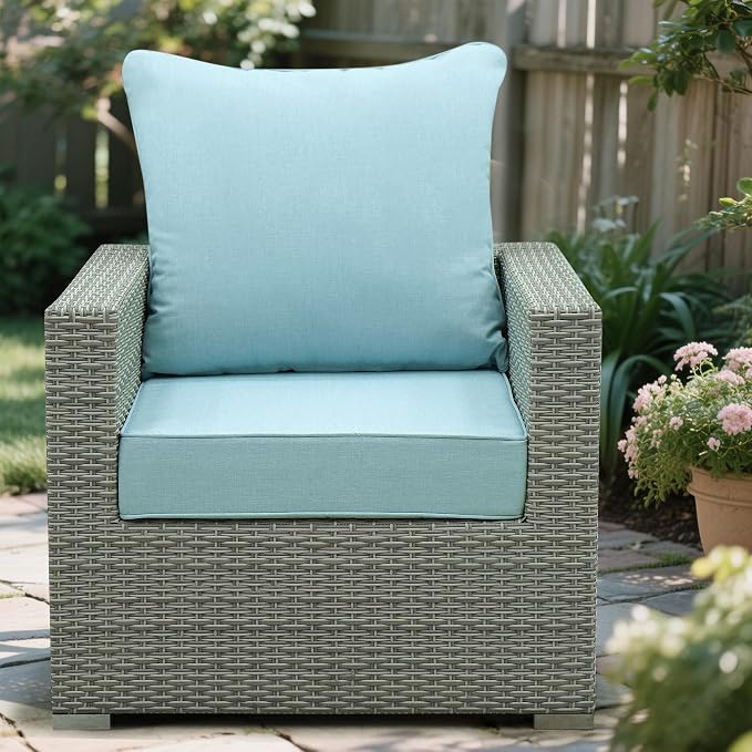 Deep Seat Patio Cushions Set 24 x 22 Inch,Olefin Fabric Outdoor Seat Cushion,Patio Furniture Cushions with Removable Cover,Rain-Proof and Fade Resistant Deep Seat Bottom & Back Cushion,1set