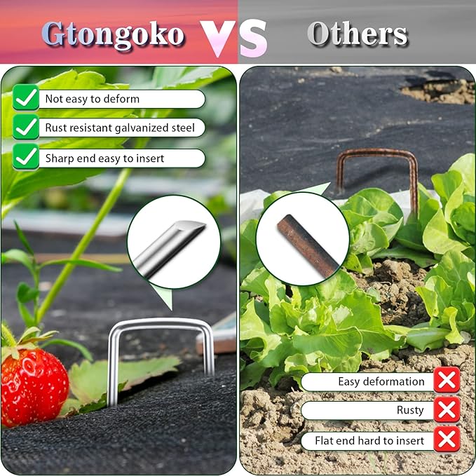 Gtongoko 120 Pack Landscape Staples 6 Inch, 11 Gauge Heavy Duty Galvanized Garden Stakes for Weed Barrier Fabric, Ground Cover, Artificial Turf, Sod, Netting and Irrigation Hose