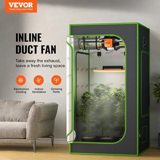VEVOR Inline Duct Fan, 4-Inch 205 CFM with Temperature Humidity Controller, Quiet EC-Motor Ventilation Exhaust Fan for Cooling Booster, Grow Tents, Hydroponics