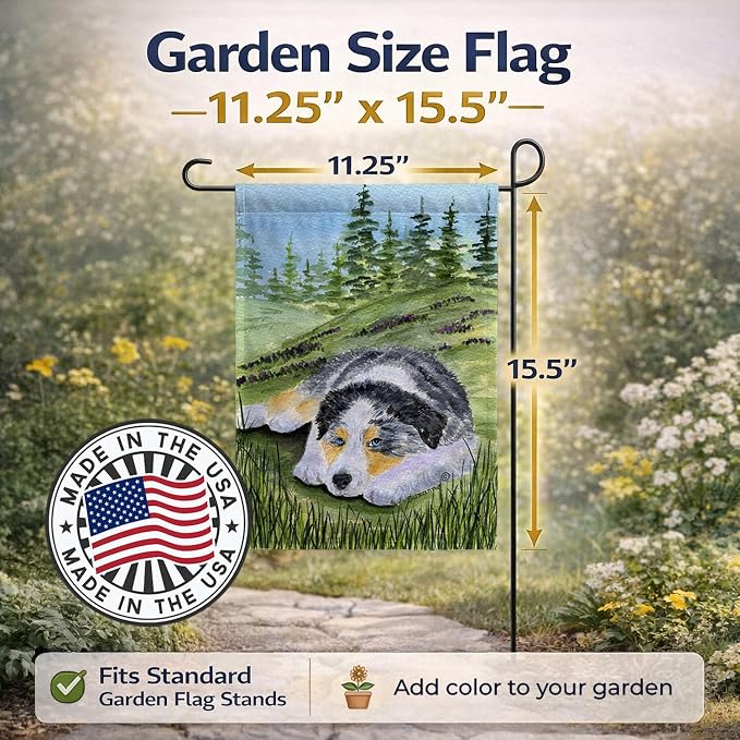 Caroline's Treasures SS8283GF Australian Shepherd Garden Flag Mailbox Flag Decorative Yard Flag Banner Outside Patio Artwork Yard Flower Beds, Garden Size, Multicolor