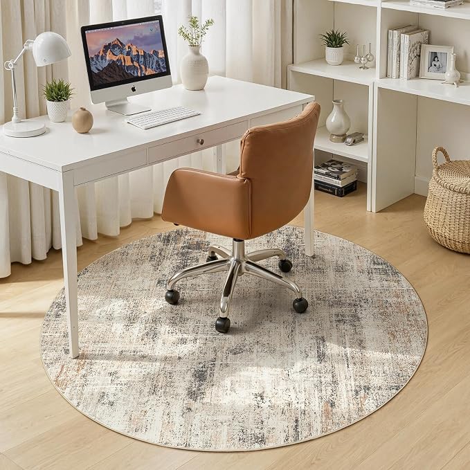 4ft Area Rug for Living Room, Abstract Washable Non-Slip Large Rugs, Gold | Soft Neutral Carpet for Bedroom, Dining Room, Home Office Nursery Indoor, Stain Resistant, Low Pile, Foldable Modern Rug