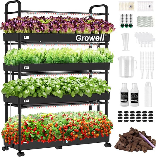 Growell 120 Pods Large Hydroponics Growing System Kit, Indoor Hreb Garden | Vertical Hydro Garden with 2 Light Modes & 2 Timer, Smart Water Circulation, 48L Water Tank, Movable & Space-Saving Design