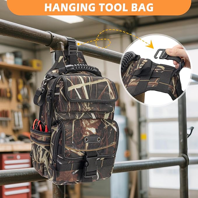 Electrician Tool Pouch Bag, Zippered HVAC Tool Organizer | Heavy-Duty Canvas Fabric, Ergonomic Handle, Removable Shoulder Strap, Ideal for Maintenance Repair Technician
