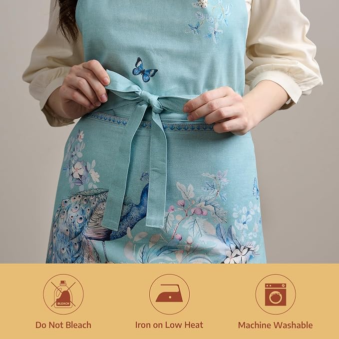 Maison d' Hermine Aprons for women with Pocket 100% Cotton (27.50"x31.50") | Adjustable Neck Strap & long ties Apron Men Chef Wedding Cooking Gardening Server Maid