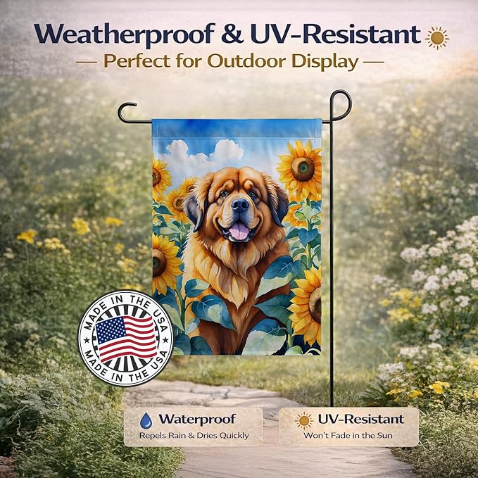 Caroline's Treasures DAC6166GF Tibetan Mastiff in Sunflowers Garden Flag Mailbox Flag Decorative Yard Flag Banner Outside Patio Artwork Yard Flower Beds, Garden Size, Multicolor