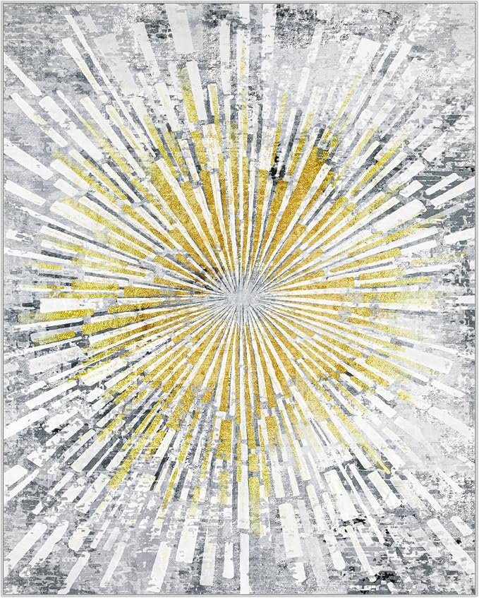 Lahome Manon 8x10 Rugs for Living Room, Modern Bedroom Area Rug Aesthetic Low Pile Soft Dining Room Rug, Washable Abstract Golden Indoor Carpet for Playroom Nursery