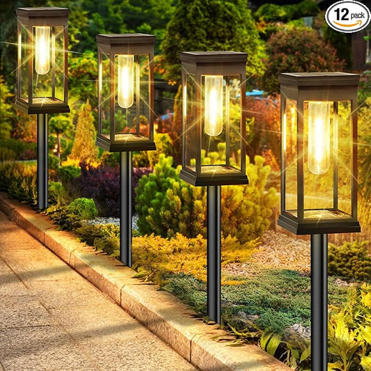 BesLowe Upgraded Solar Pathway Lights Outdoor, 12-Pack Large LED Solar Light Outdoor Waterproof, Super Bright Outside Lights for Yard, Sun-Powered Landscape Lighting for Garden Walkway, Warm White