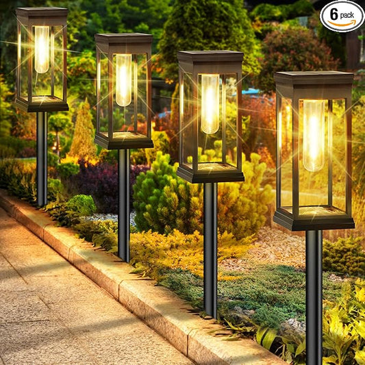 BesLowe Upgraded Solar Pathway Lights Outdoor, 6-Pack Large LED Solar Light Outdoor Waterproof, Super Bright Outside Lights for Yard, Sun-Powered Landscape Lighting for Garden Walkway, Warm White